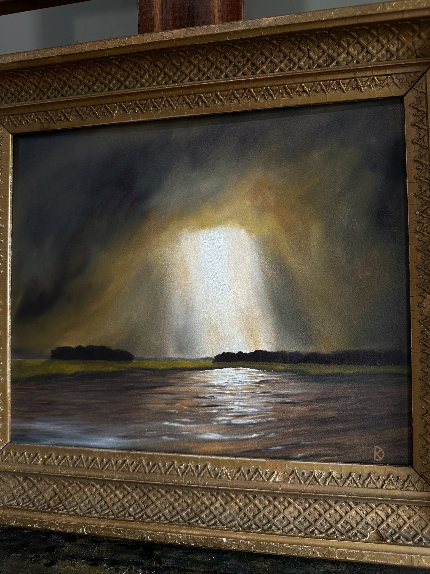 “Ease One Life” Oil Painting in Antique NY Frame - 16.5" x 14.25"