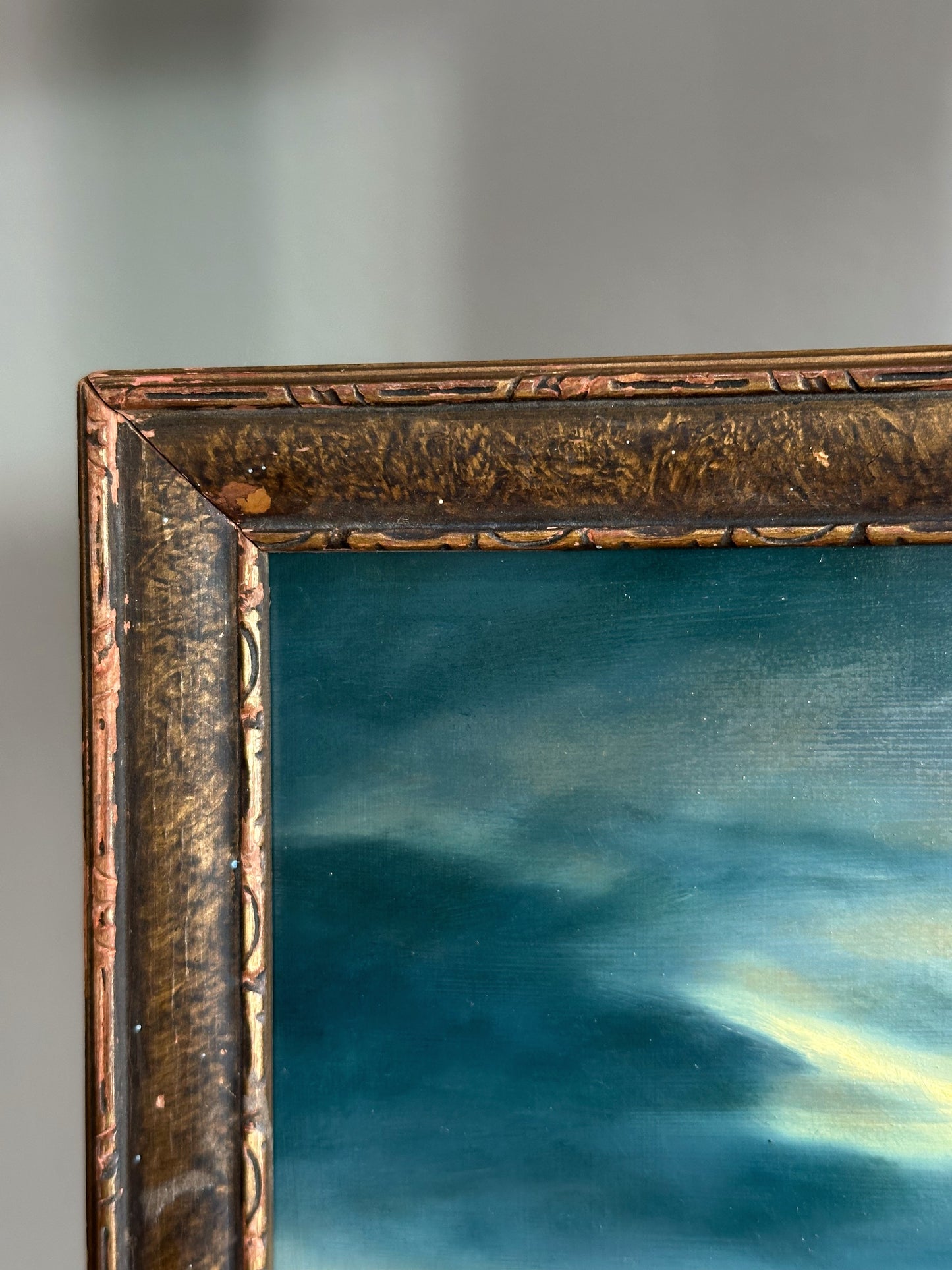 “Held My Heart” Oil Painting in Antique French Frame - 15" x 10.25"