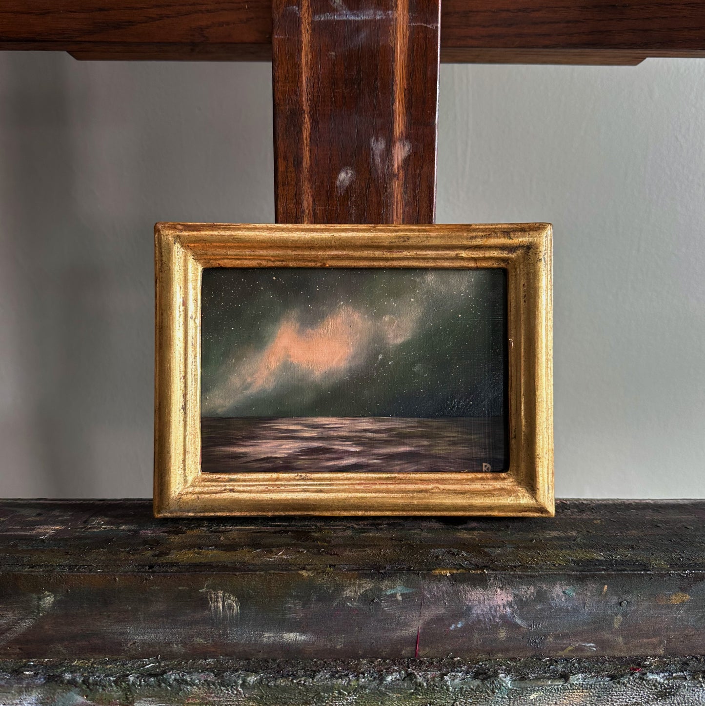 “Whisper to Her IX” Oil Painting in Venetian Frame - 7.75" x 5.75"