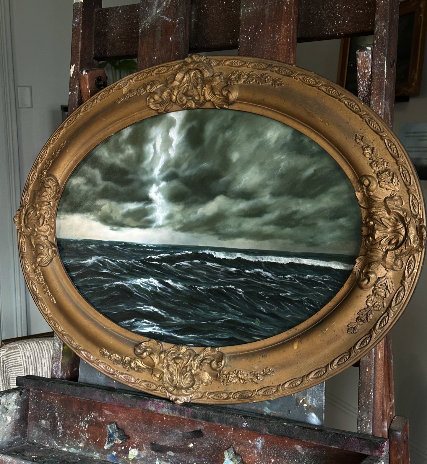 “Breaks Open” Oil Painting in Antique Frame - 24.75" x 18.75"