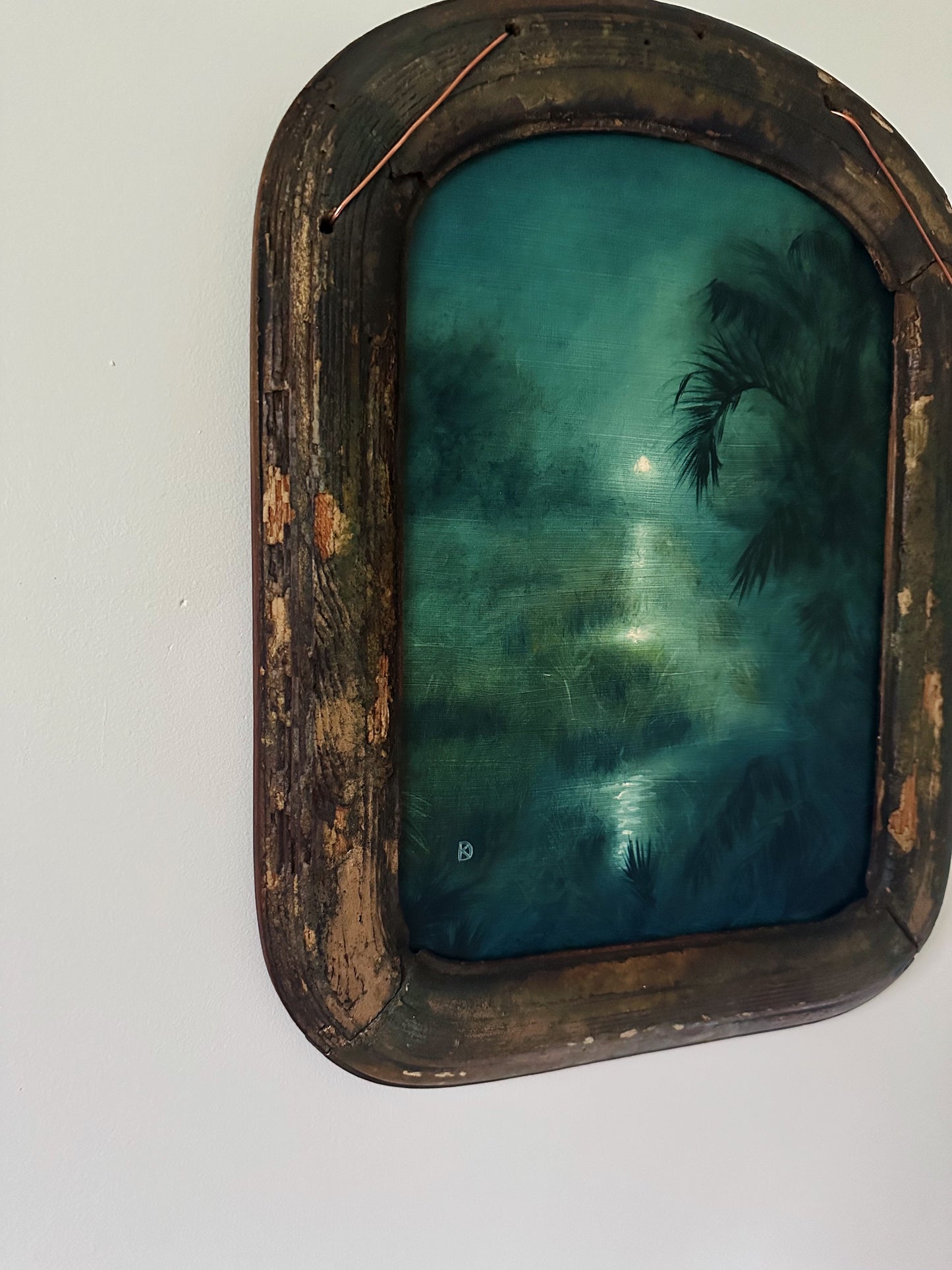 "Stitched Closed" Oil Painting in Antique 18th C. French Frame - 18" x 13.75"