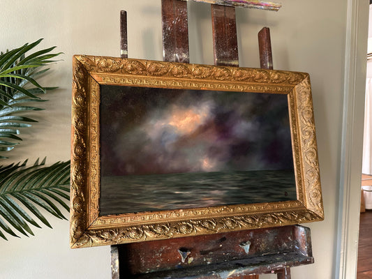 “Whisper to Her VII” Antique Framed Oil Painting - 19” x 28.75”