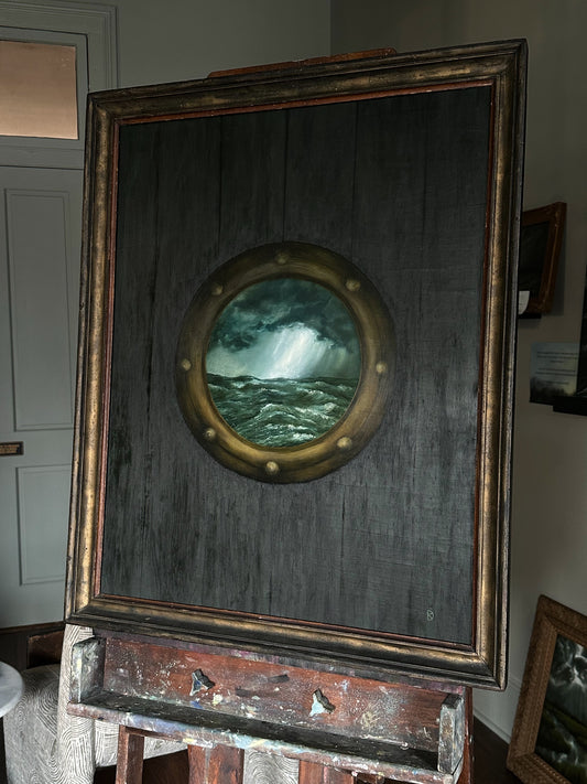 “Holdfast” Oil Painting in Antique Frame - 32" x 26"