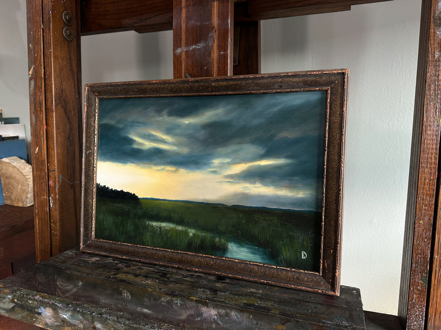 “Held My Heart” Oil Painting in Antique French Frame - 15" x 10.25"