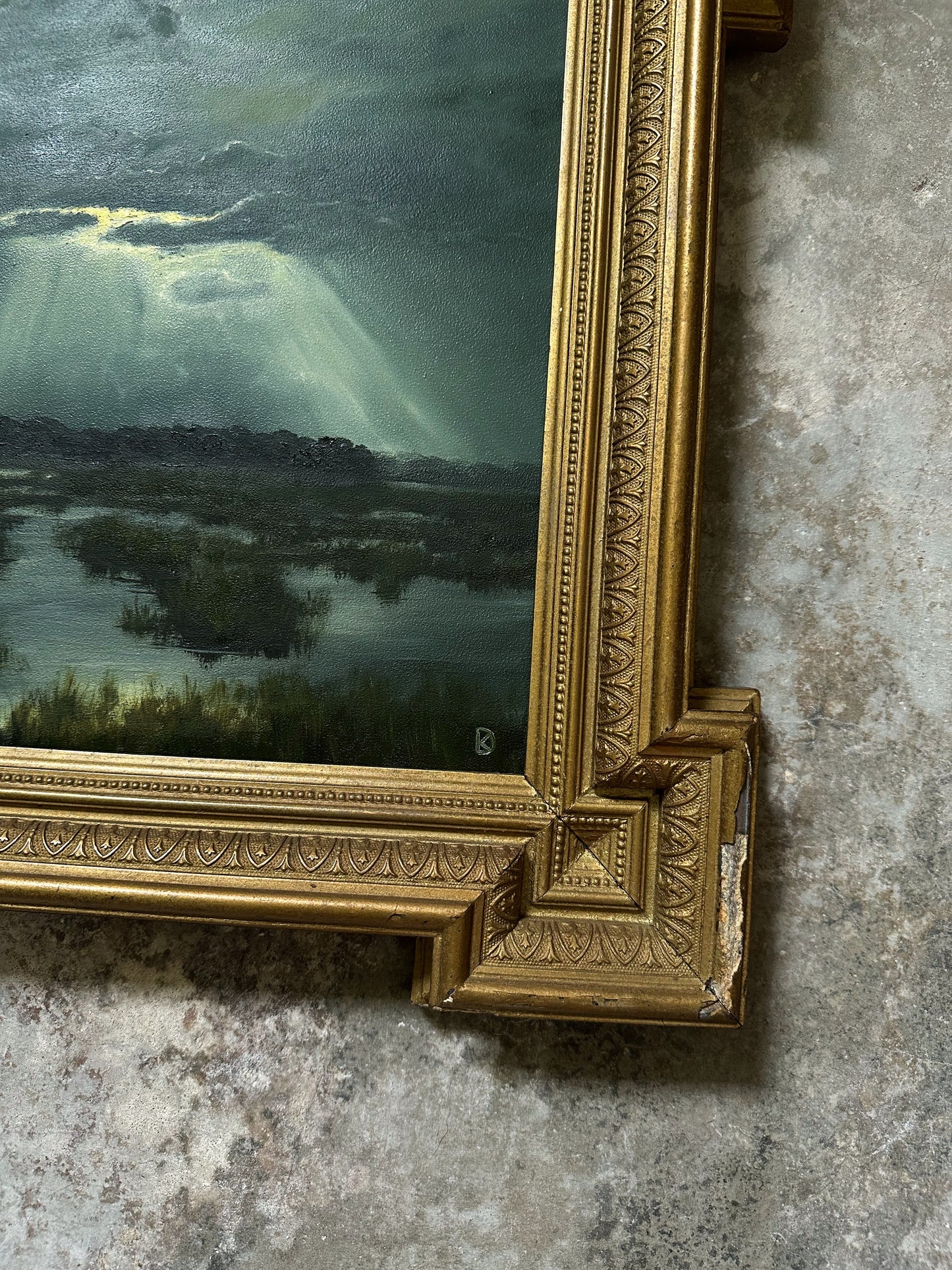 “Mutual Ground” Oil Painting in Antique Frame - 17.25" x 15.25"