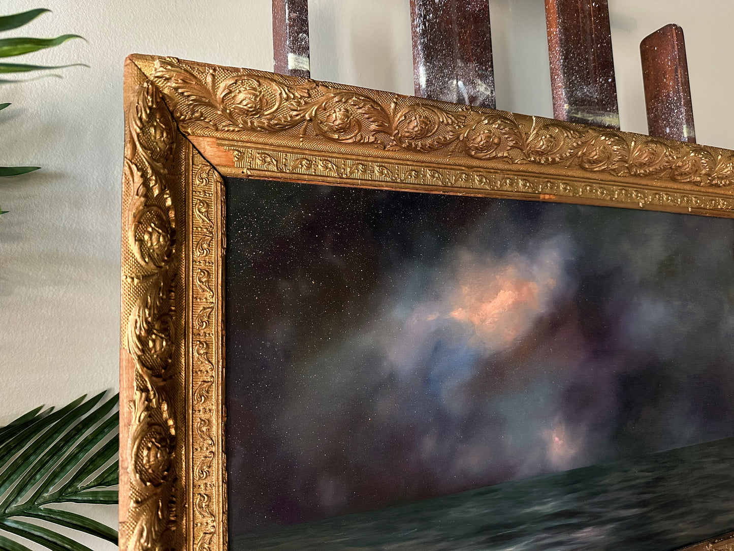 “Whisper to Her VII” Antique Framed Oil Painting - 19” x 28.75”