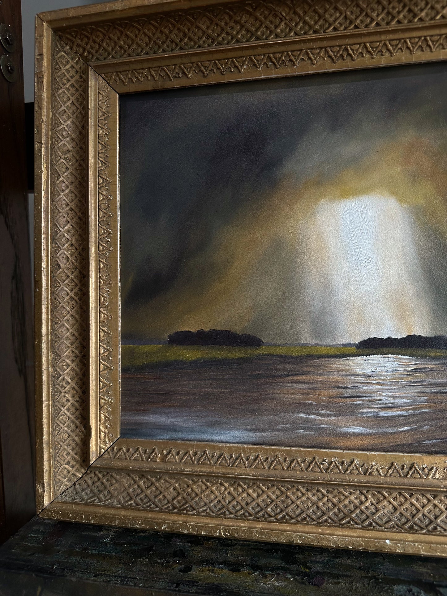 “Ease One Life” Oil Painting in Antique NY Frame - 16.5" x 14.25"