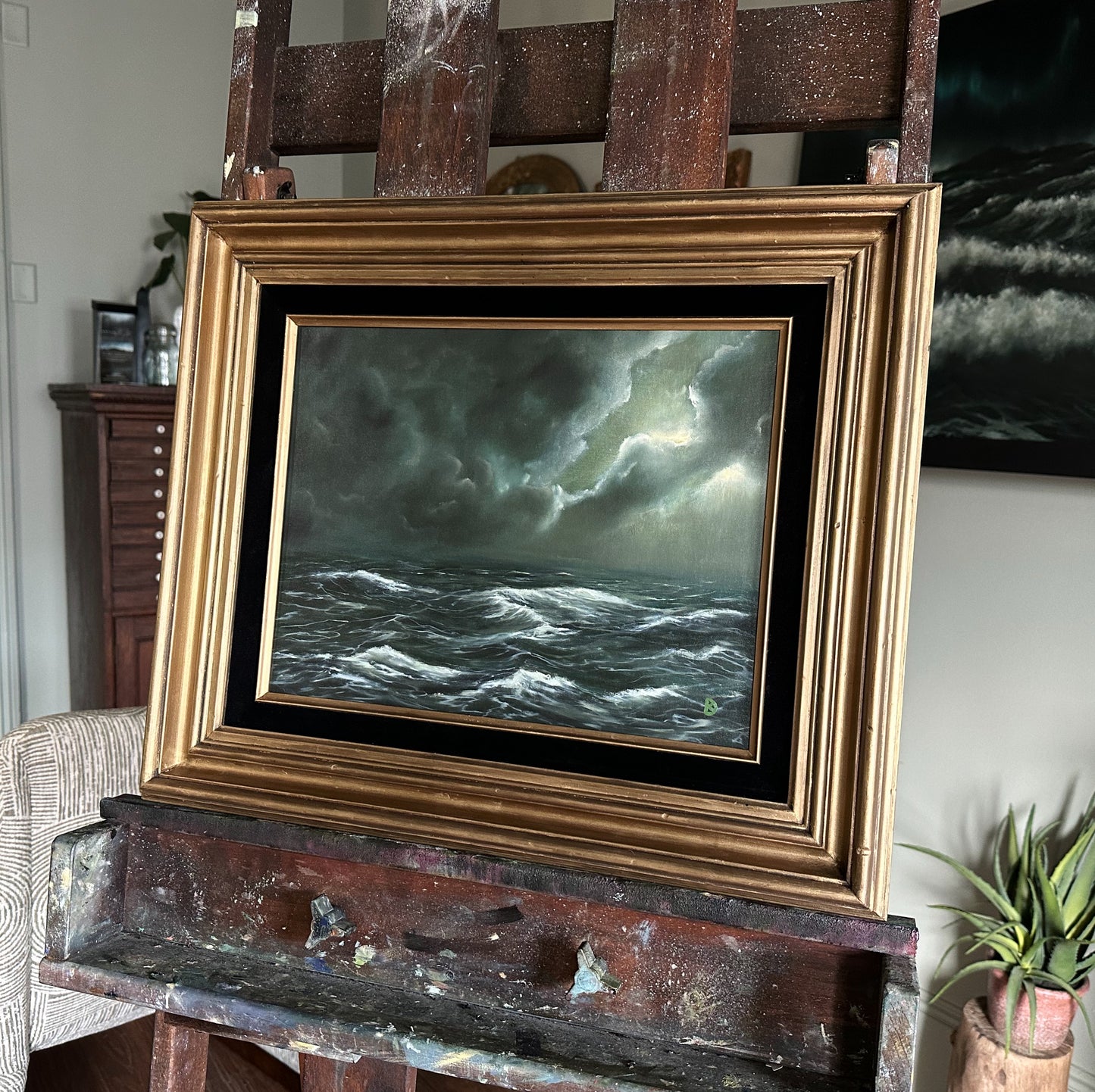 “Sink or Swim III” Oil Painting in Vintage Frame - 20.5" x 17.5"