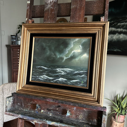 “Sink or Swim III” Oil Painting in Vintage Frame - 20.5" x 17.5"