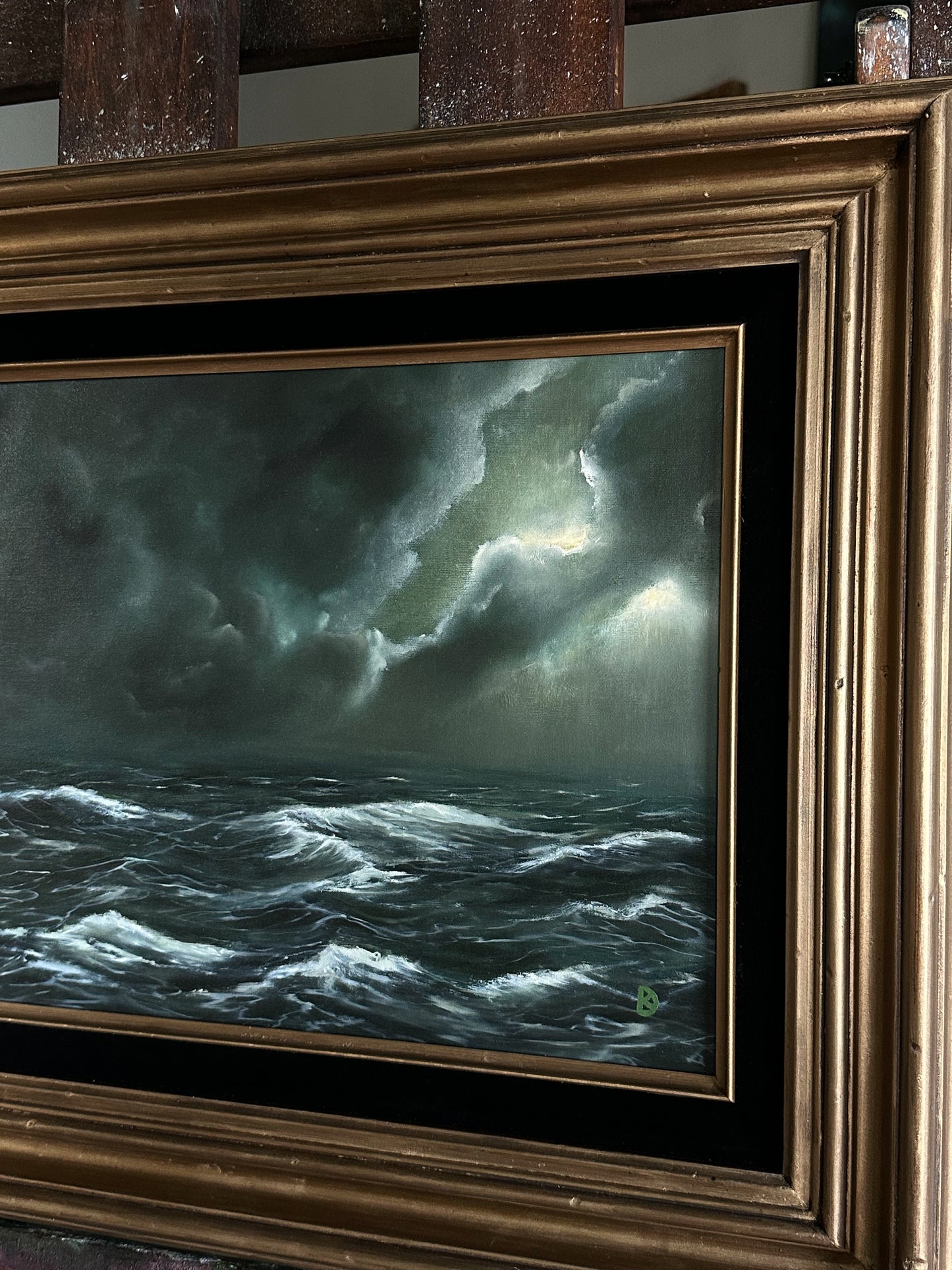 “Sink or Swim III” Oil Painting in Vintage Frame - 20.5" x 17.5"