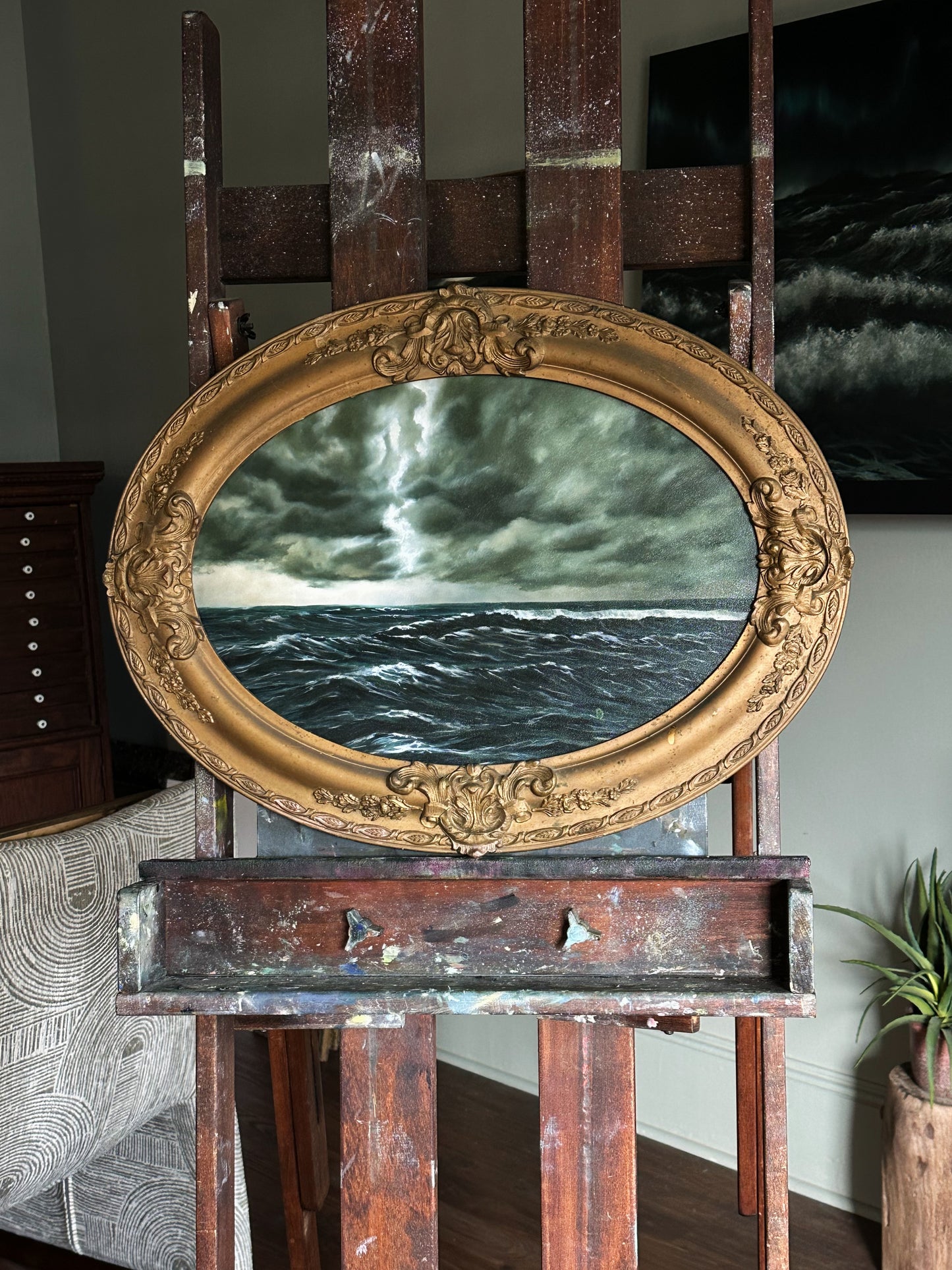 “Breaks Open” Oil Painting in Antique Frame - 24.75" x 18.75"