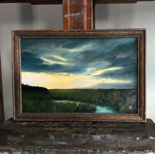 “Held My Heart” Oil Painting in Antique French Frame - 15" x 10.25"