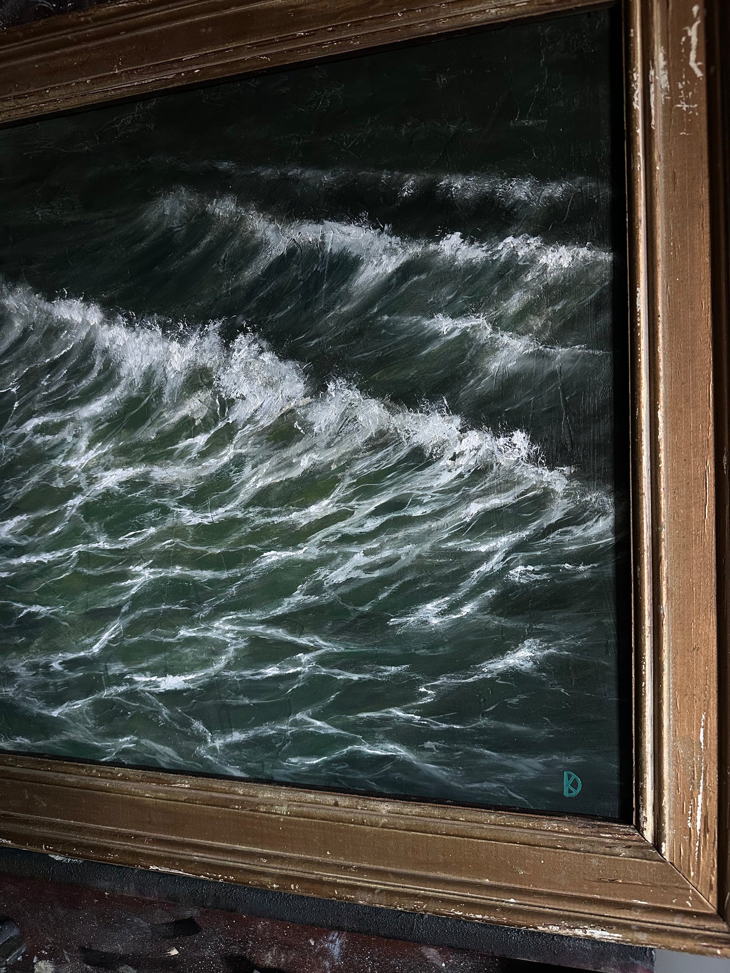 "Returns” Oil Painting in Antique Frame - 25.5" x 19.5"