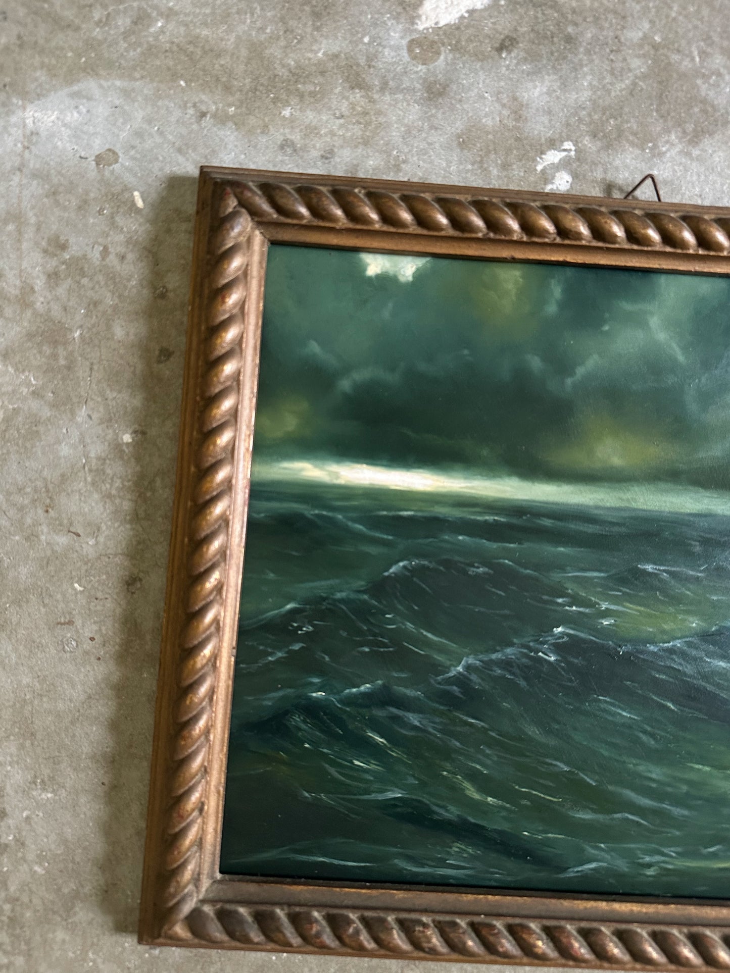 "Waves Will Push" Oil Painting in Antique Italian Frame - 15.25" x 13"