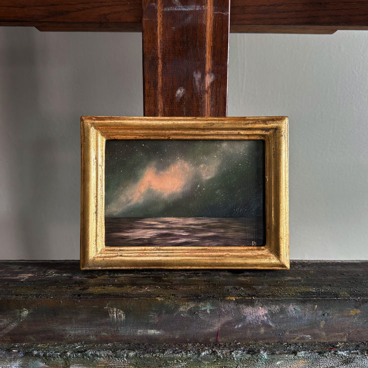 “Whisper to Her IX” Oil Painting in Venetian Frame - 7.75