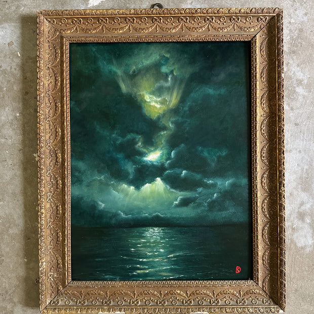 "Travel Slowly" Oil Painting in Antique Italian Frame - 20" x 16.25"