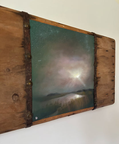 "Arduous Efforts" Oil Painting on Antique Salvage - 25" x 14"