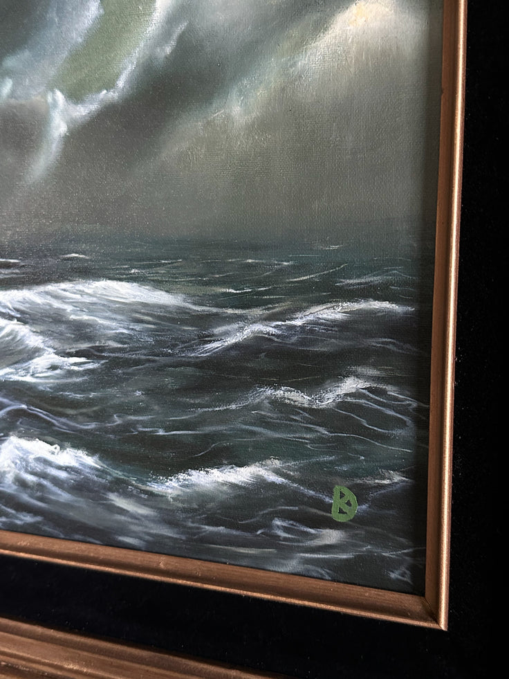 “Sink or Swim III” Oil Painting in Vintage Frame - 20.5