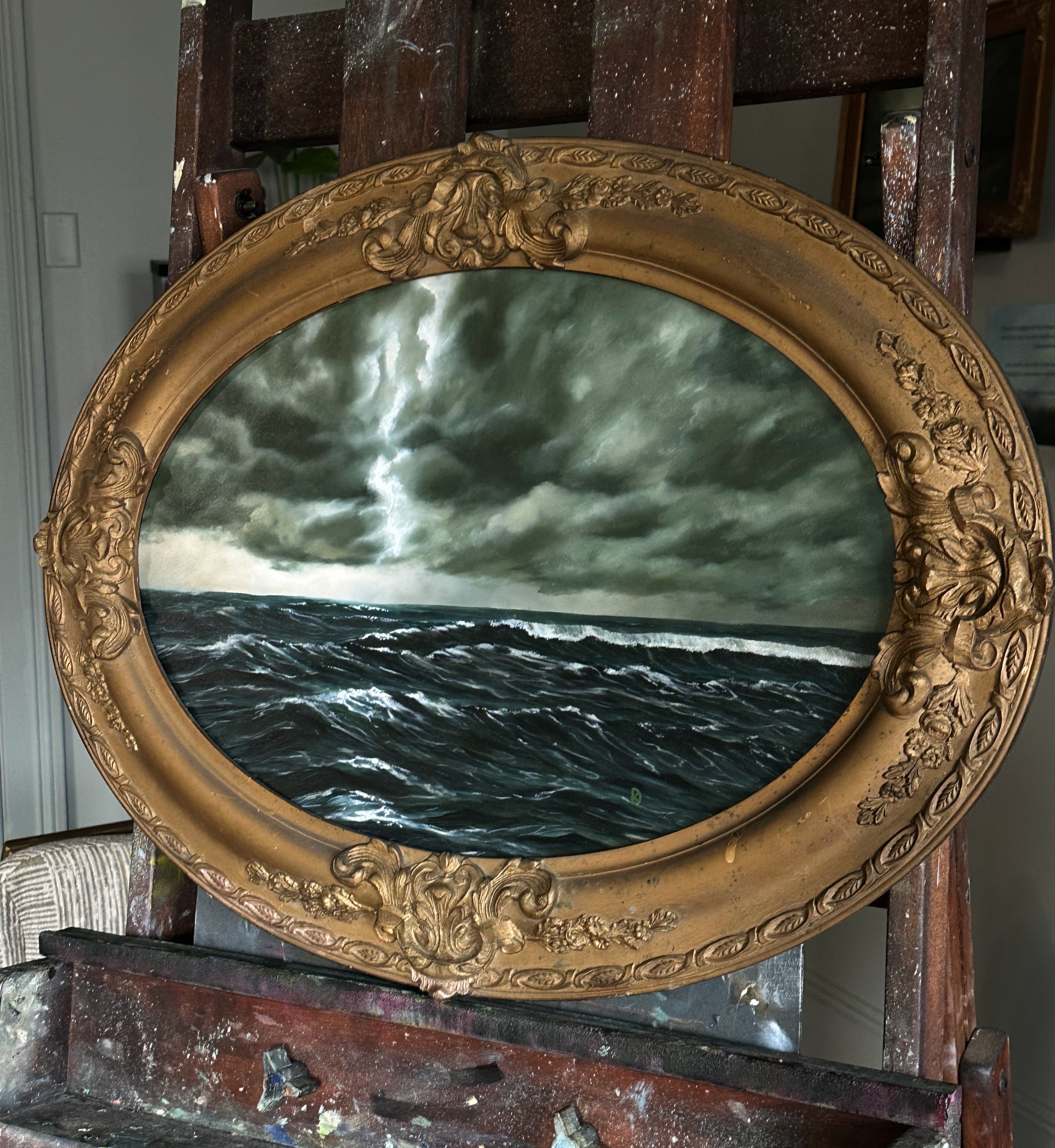 “Breaks Open” Oil Painting in Antique Frame - 24.75