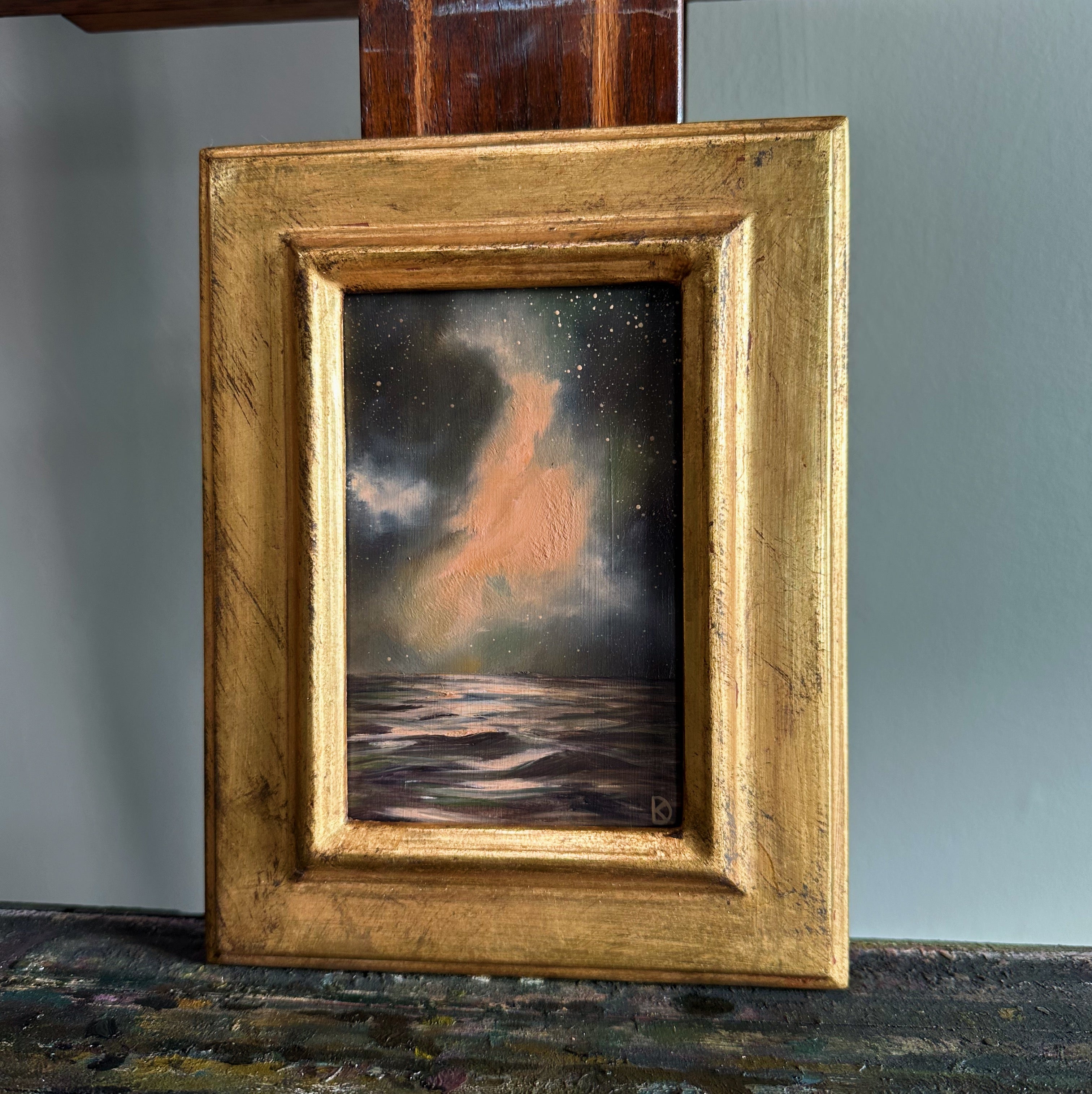 “Whisper to Her X” Oil Painting in Venetian Frame - 8.5
