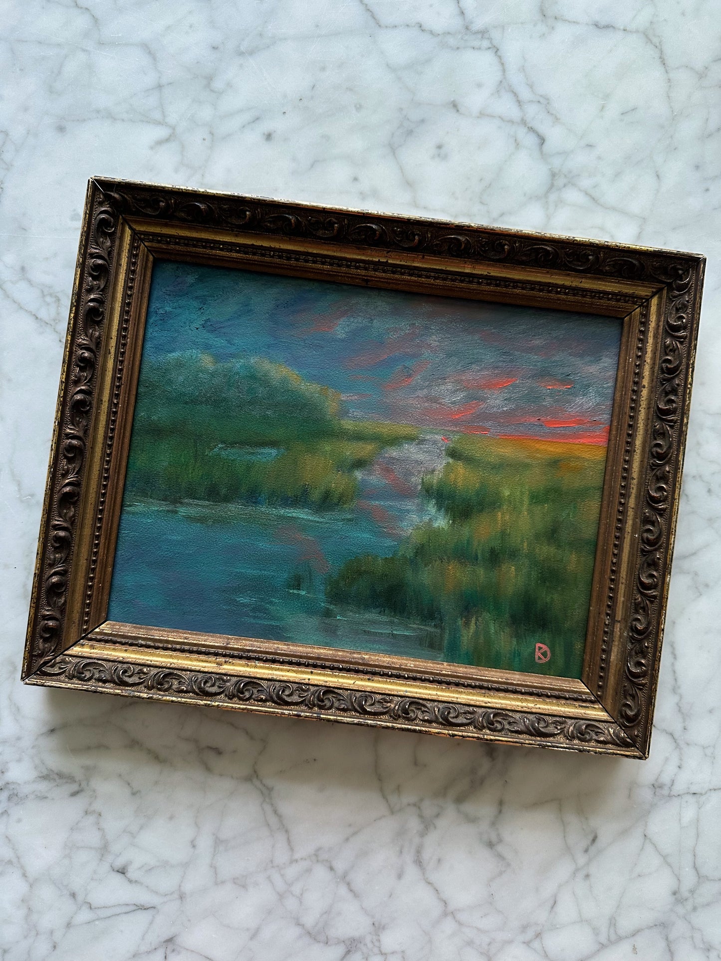 “Enchanting I” Oil Painting in Antique French Frame - 13" x 10.5"