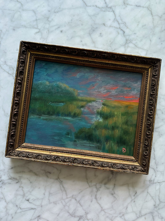 “Enchanting I” Oil Painting in Antique French Frame - 13" x 10.5"