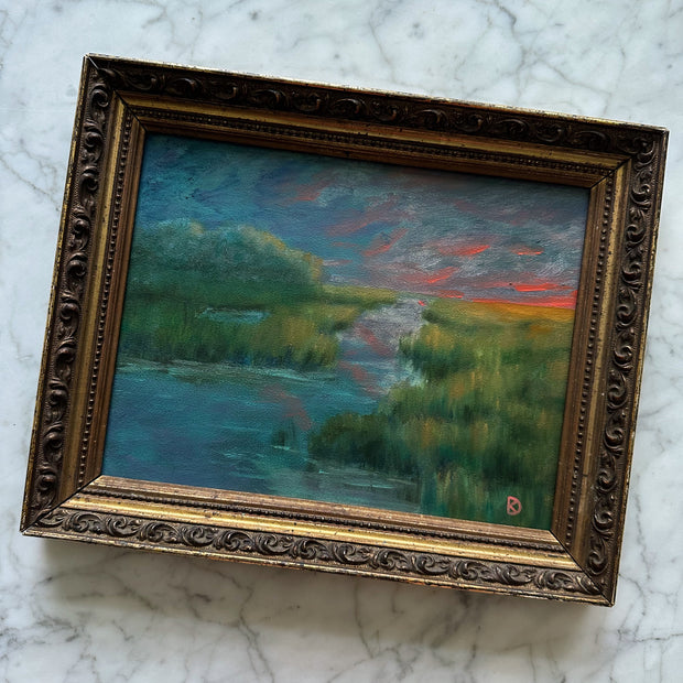 “Enchanting I” Oil Painting in Antique French Frame - 13" x 10.5"
