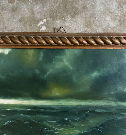 "Waves Will Push" Oil Painting in Antique Italian Frame - 15.25" x 13"