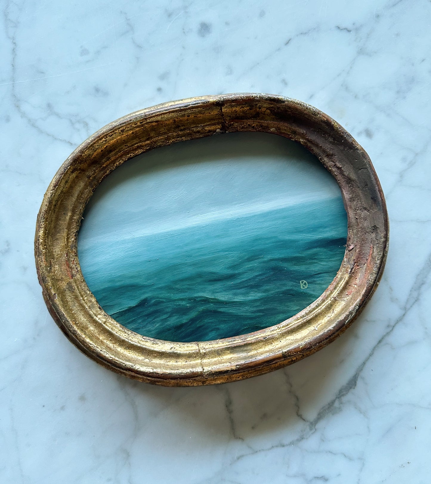 "Weathered Past" Oil Painting in Antique 1780s Italian Frame - 8.75" x 7"