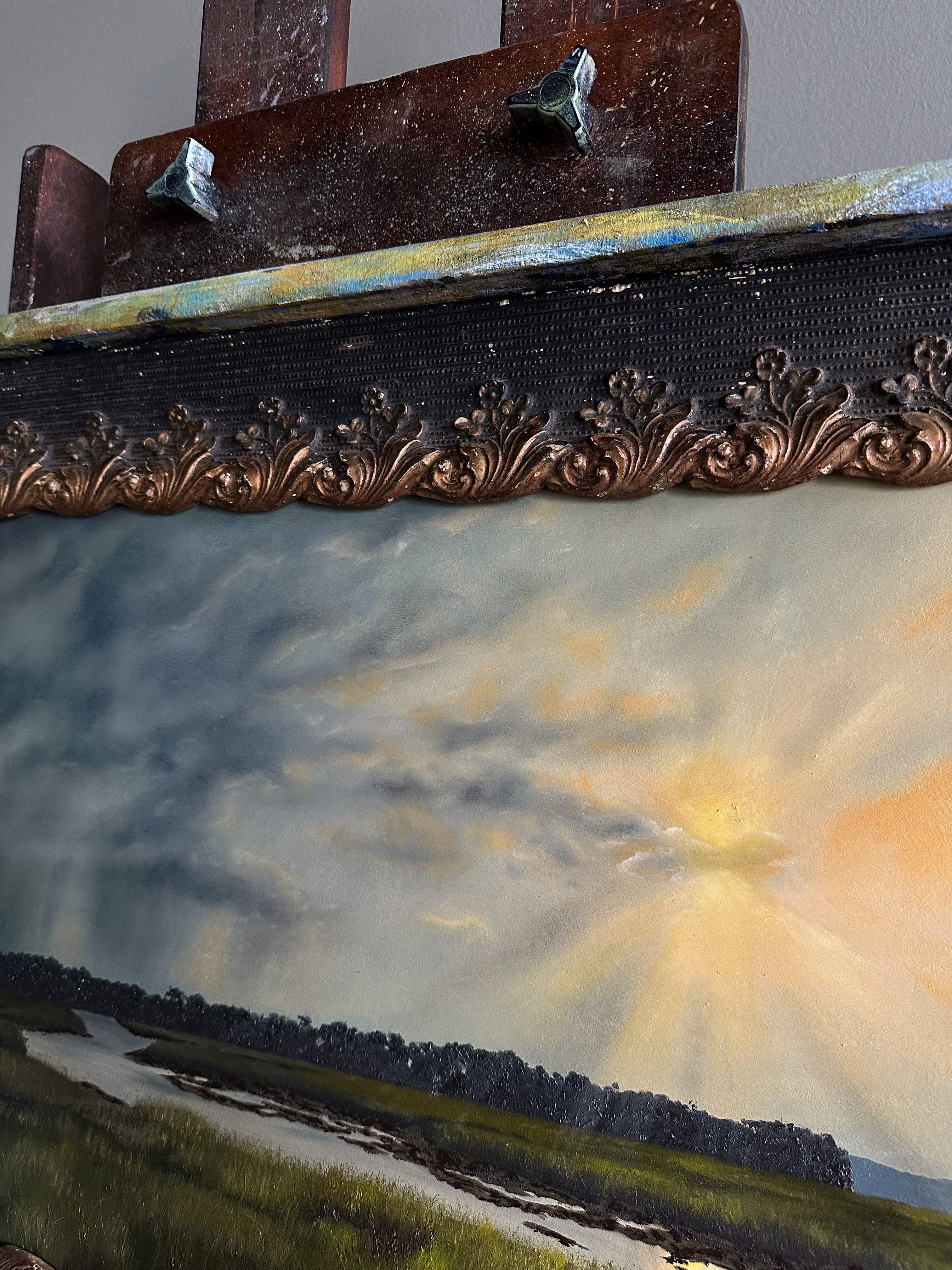 “Setting Fire” Antique Framed Oil Painting - 35” x 20”