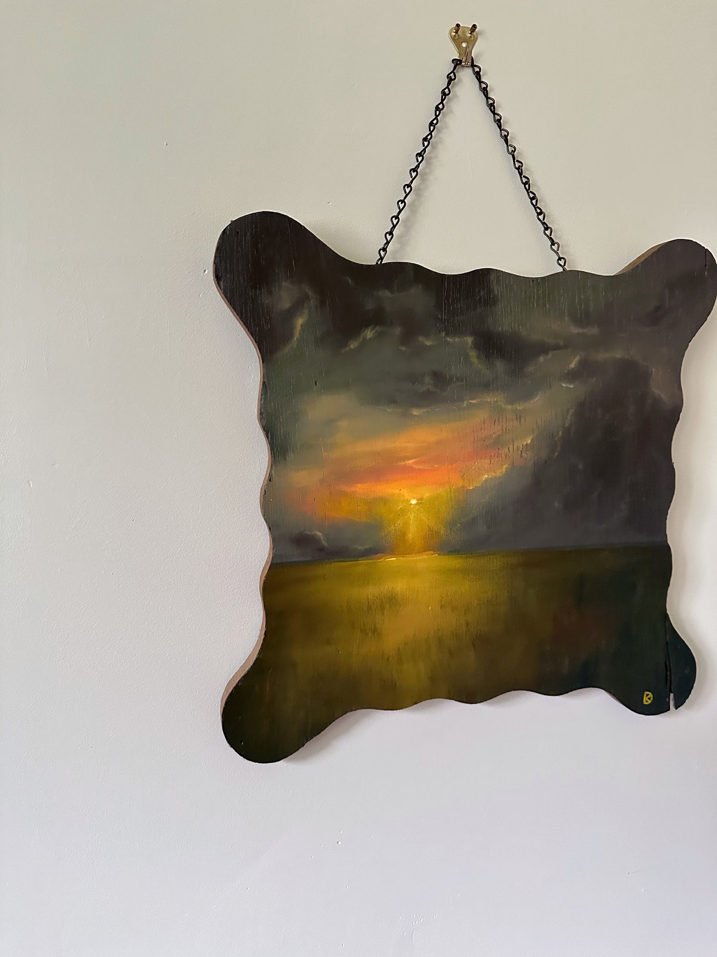 "Worth Reshaping" Oil Painting on Antique Salvage - 15.5" x 15"