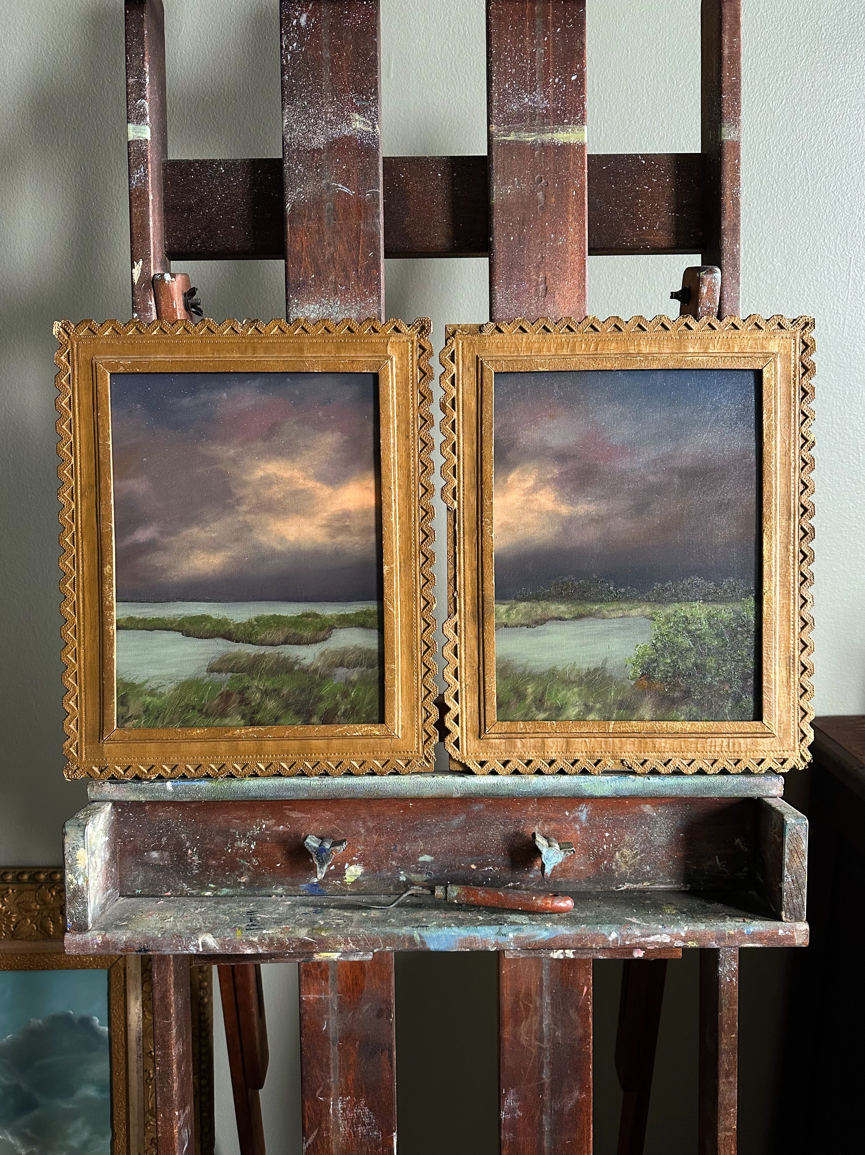 “Found You There” Antique French Framed Oil Painting Set - 12