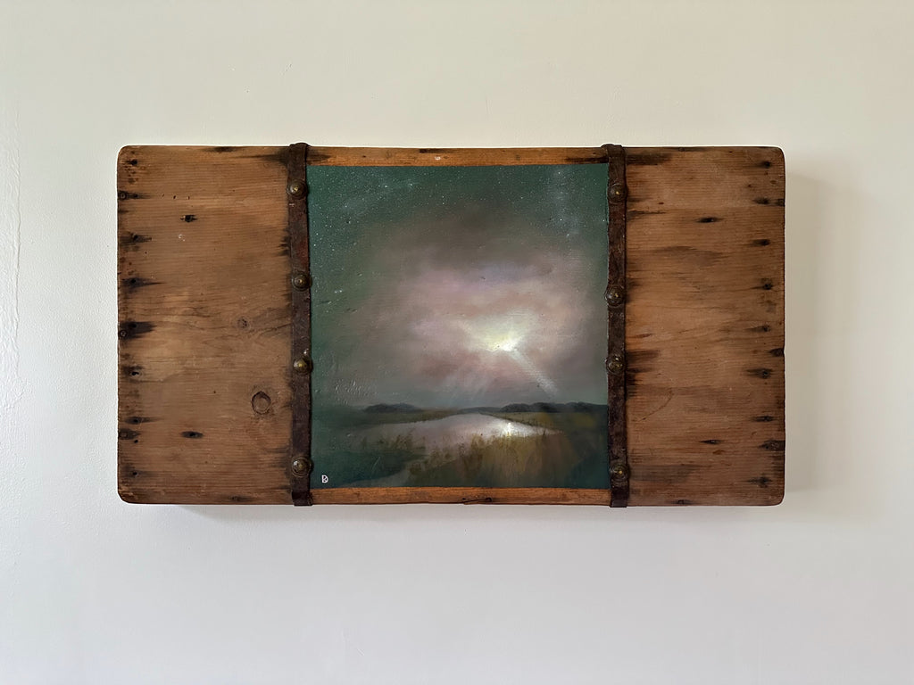 "Arduous Efforts" Oil Painting on Antique Salvage - 25" x 14"