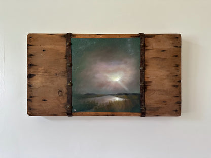 "Arduous Efforts" Oil Painting on Antique Salvage - 25" x 14"