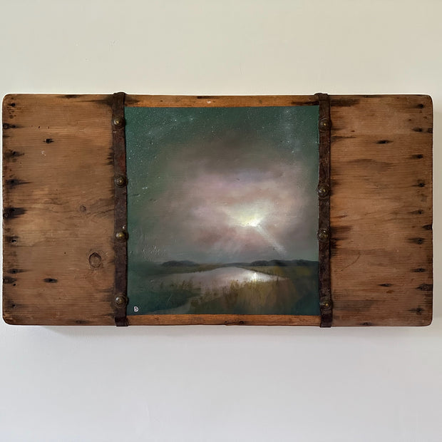 "Arduous Efforts" Oil Painting on Antique Salvage - 25" x 14"