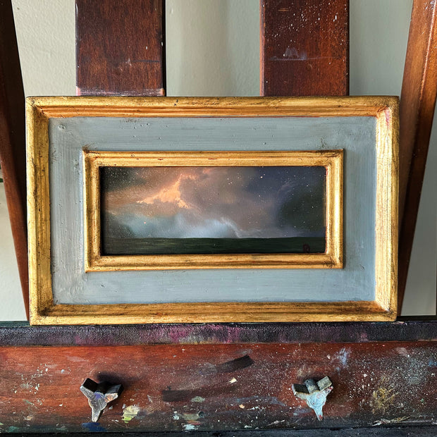 “Whisper to Her II” Oil Painting in Venetian Frame - 12.5” x 8”