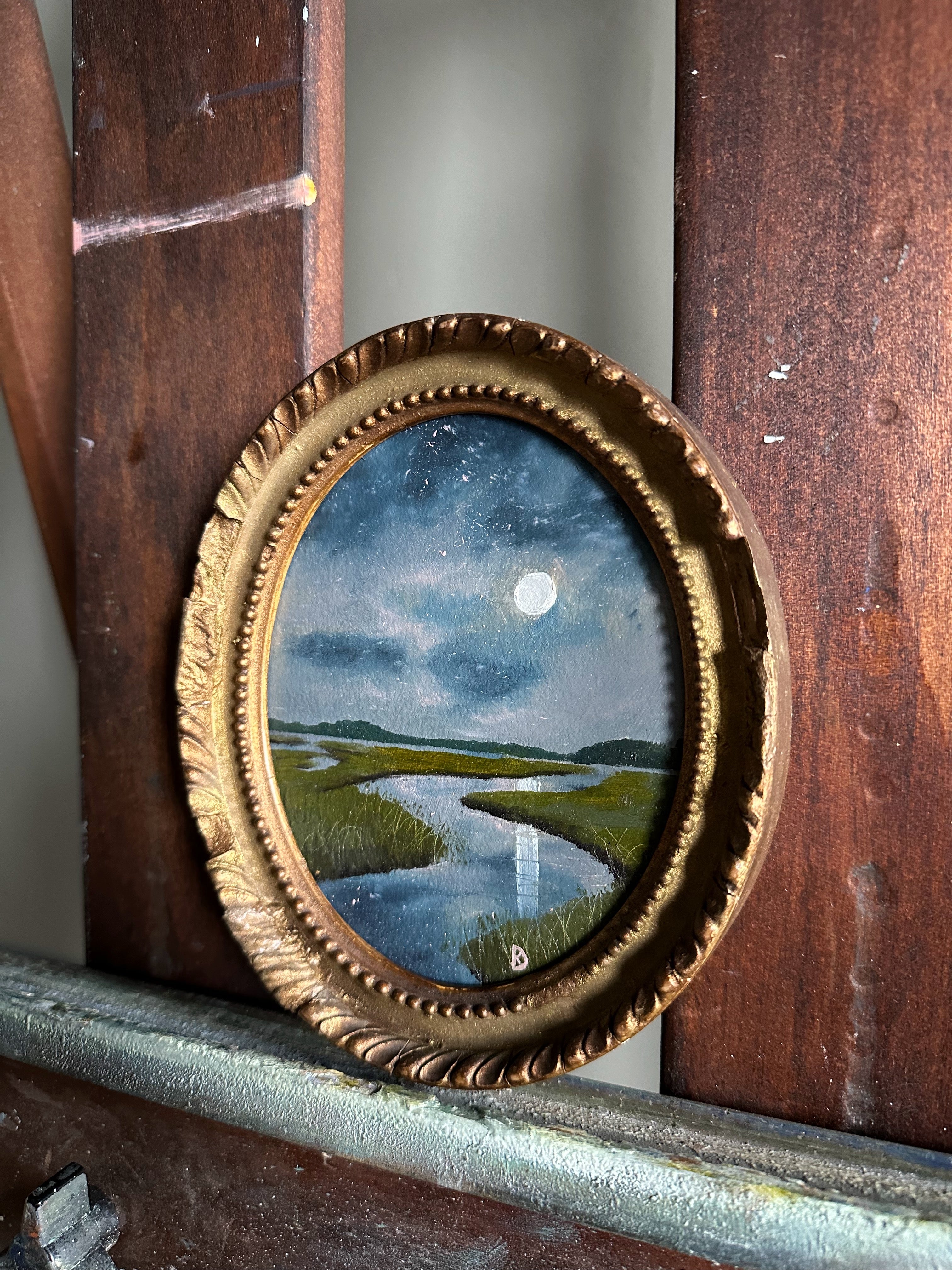 “Where Your Heart Resides V” 1700s Framed Mini Oil Painting - 5.5