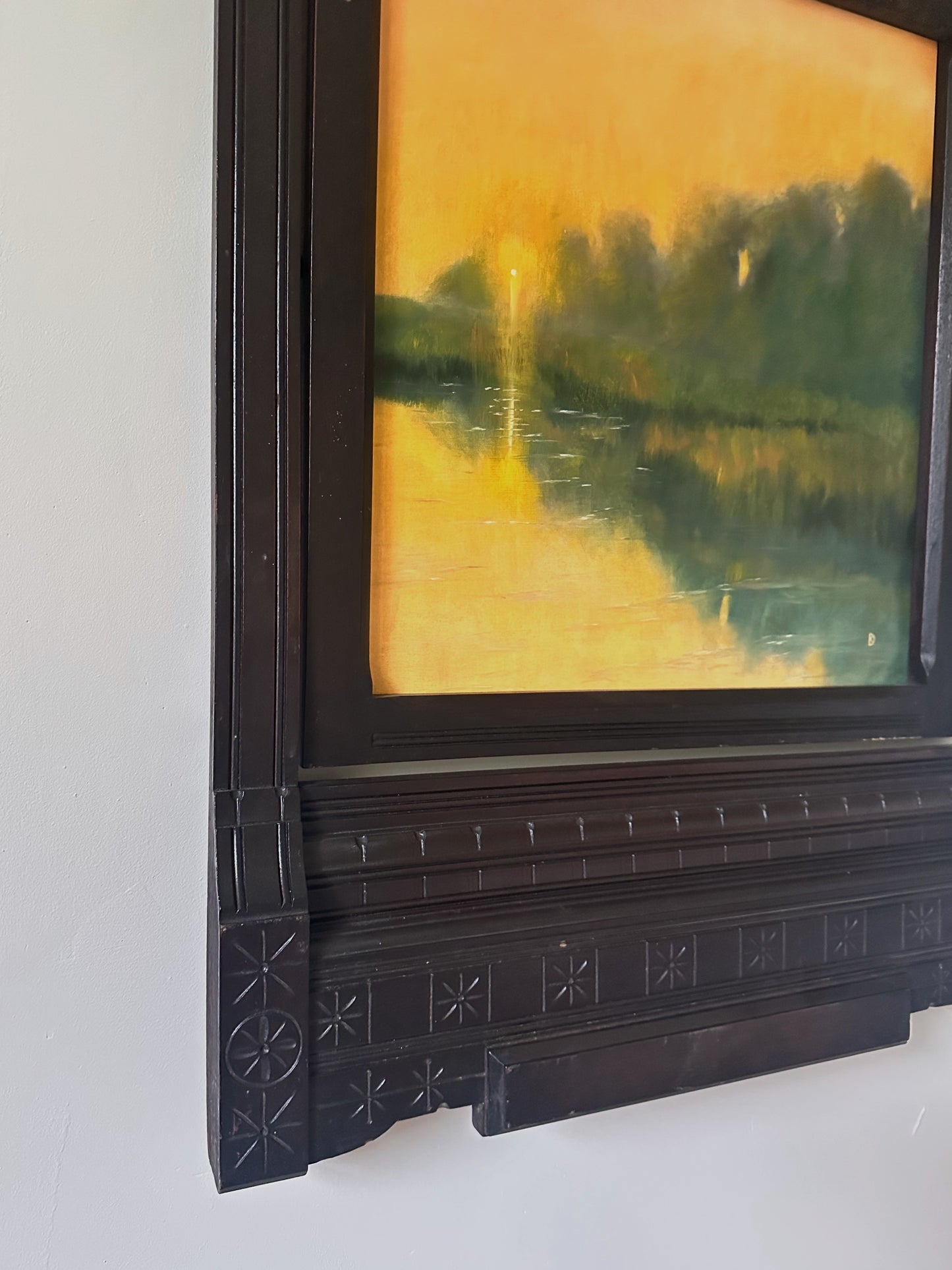 "Retelling" Oil Painting in Antique Eastlake Salvage - 37.75" x 29.75"