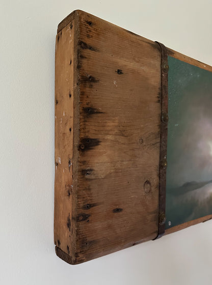 "Arduous Efforts" Oil Painting on Antique Salvage - 25" x 14"