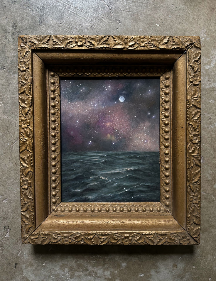 "I Circle You II" Oil in Antique Frame - 14.75" x 12.5"