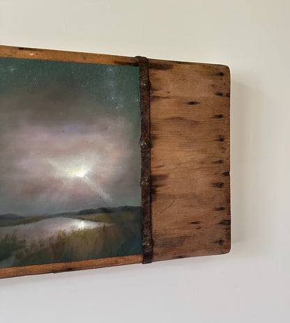 "Arduous Efforts" Oil Painting on Antique Salvage - 25" x 14"