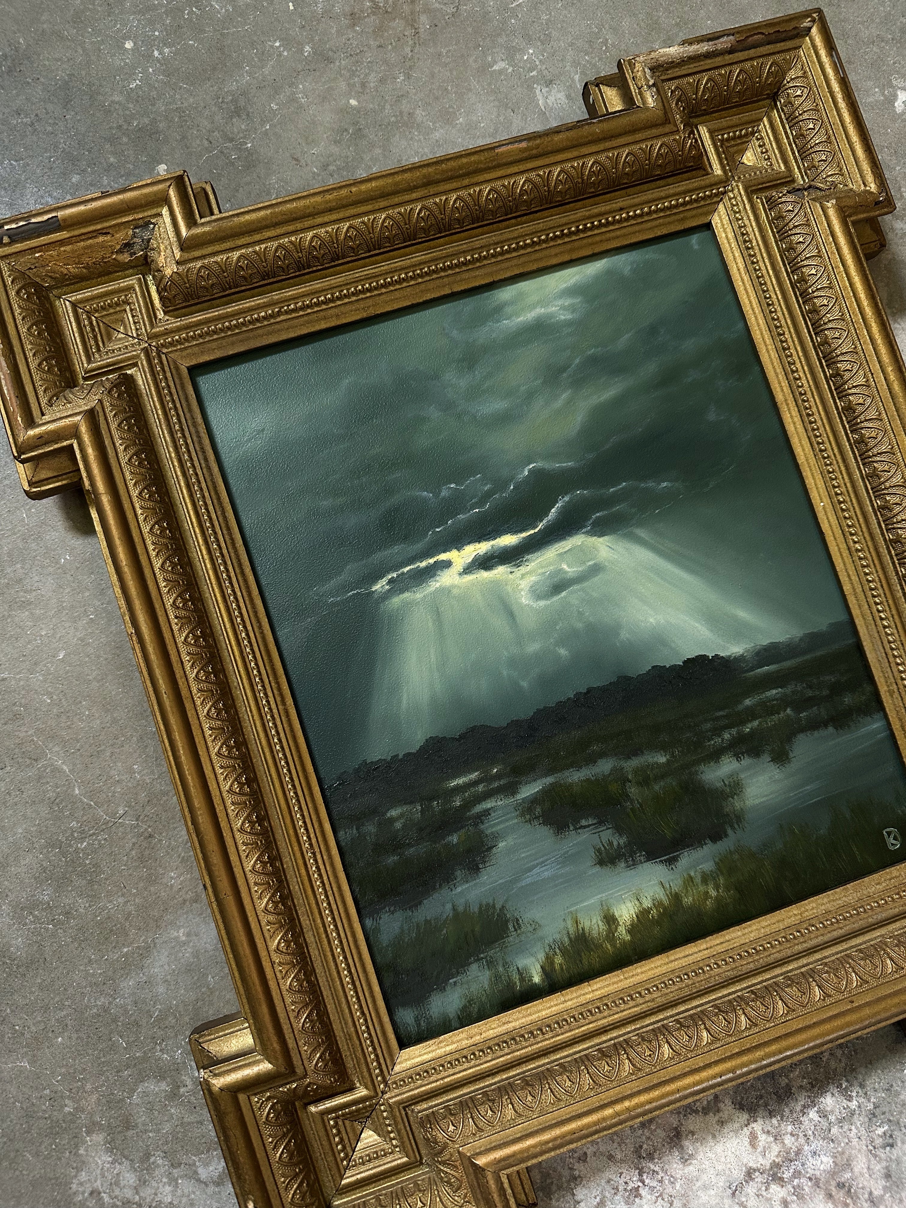 “Mutual Ground” Oil Painting in Antique Frame - 17.25