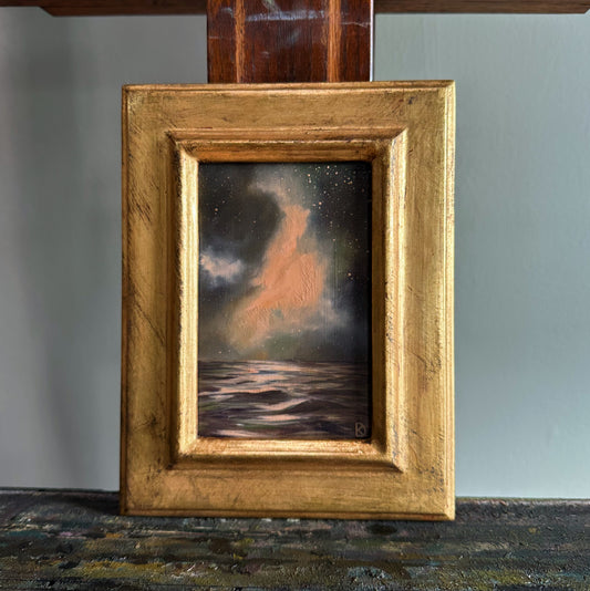 “Whisper to Her X” Oil Painting in Venetian Frame - 8.5" x 6.5"