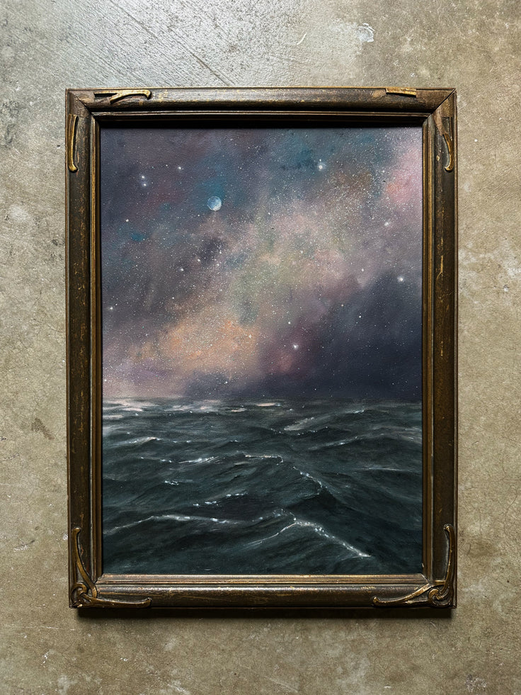 "I Circle You III" Oil in Antique Frame - 15.5" x 11.75"