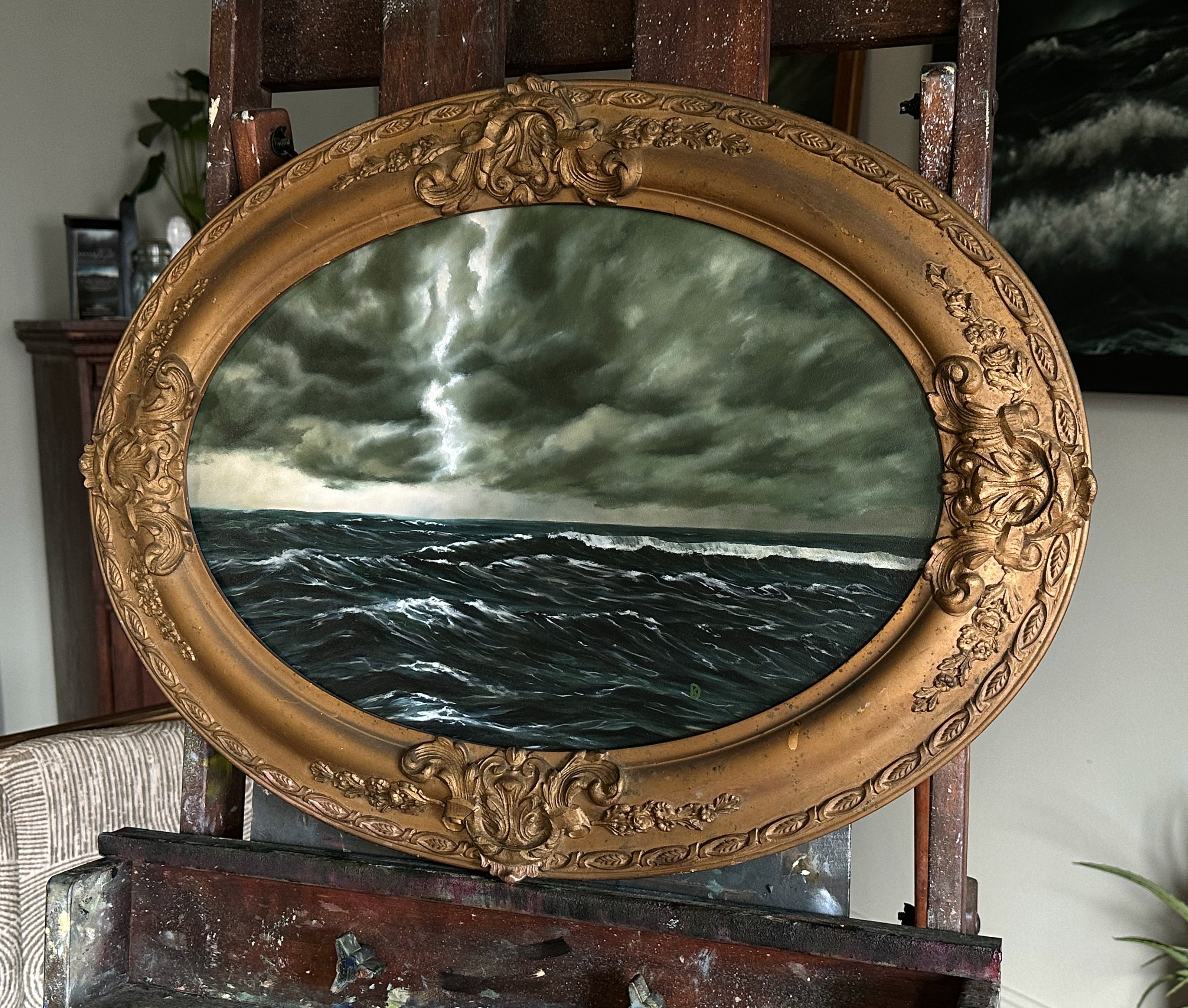 “Breaks Open” Oil Painting in Antique Frame - 24.75