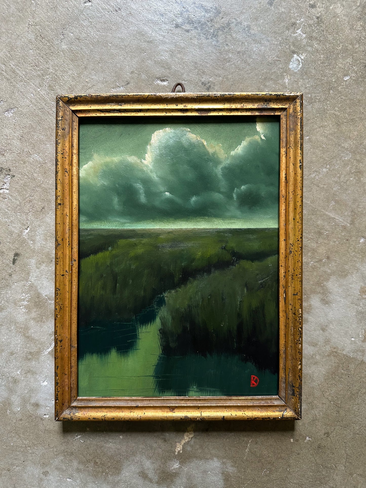 "Every Inhale" Oil Painting in Antique Italian Frame - 11" x 8.5"
