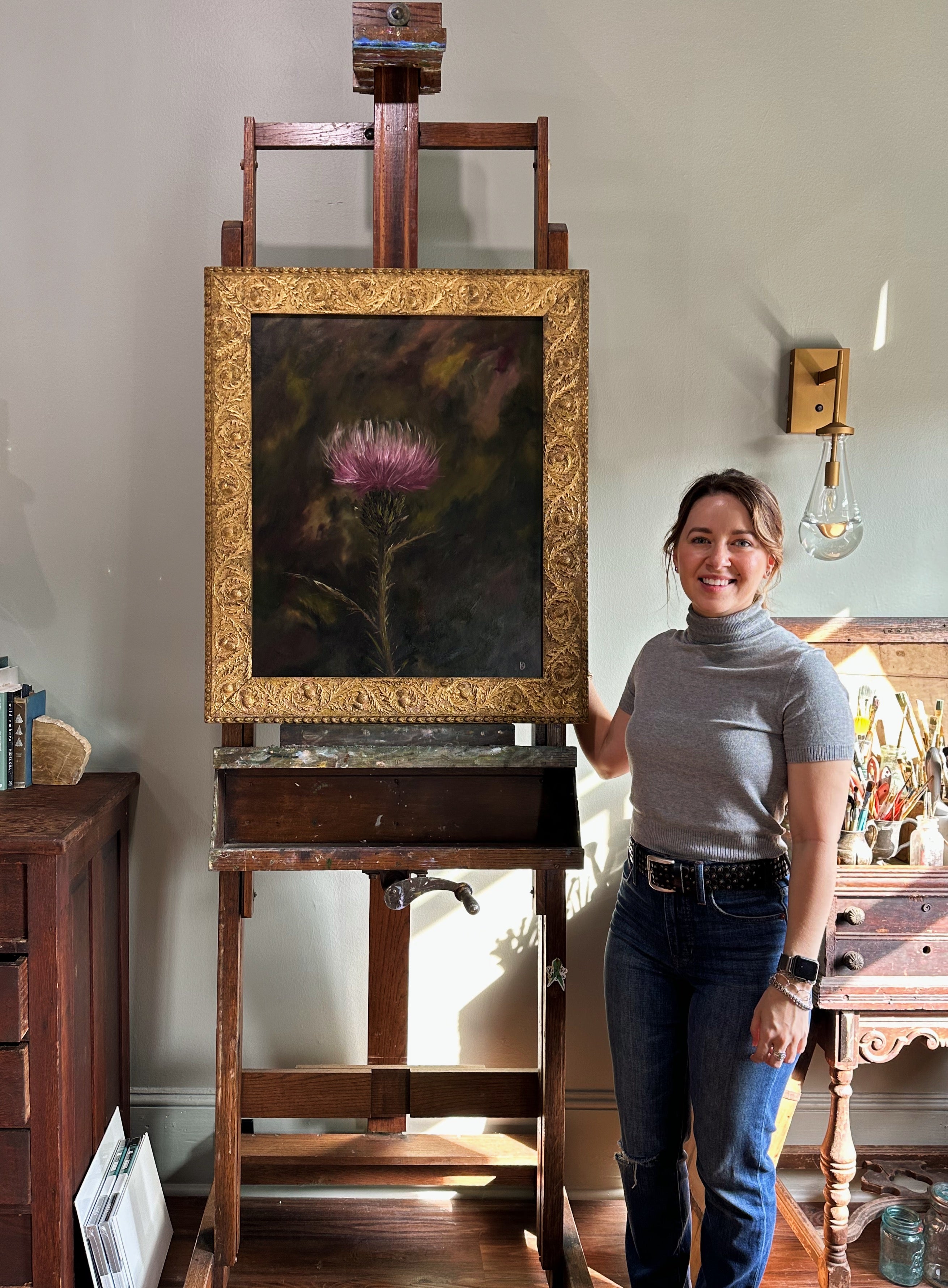“Defied the Storm I” Oil Painting in Antique Scottish Frame - 33.5