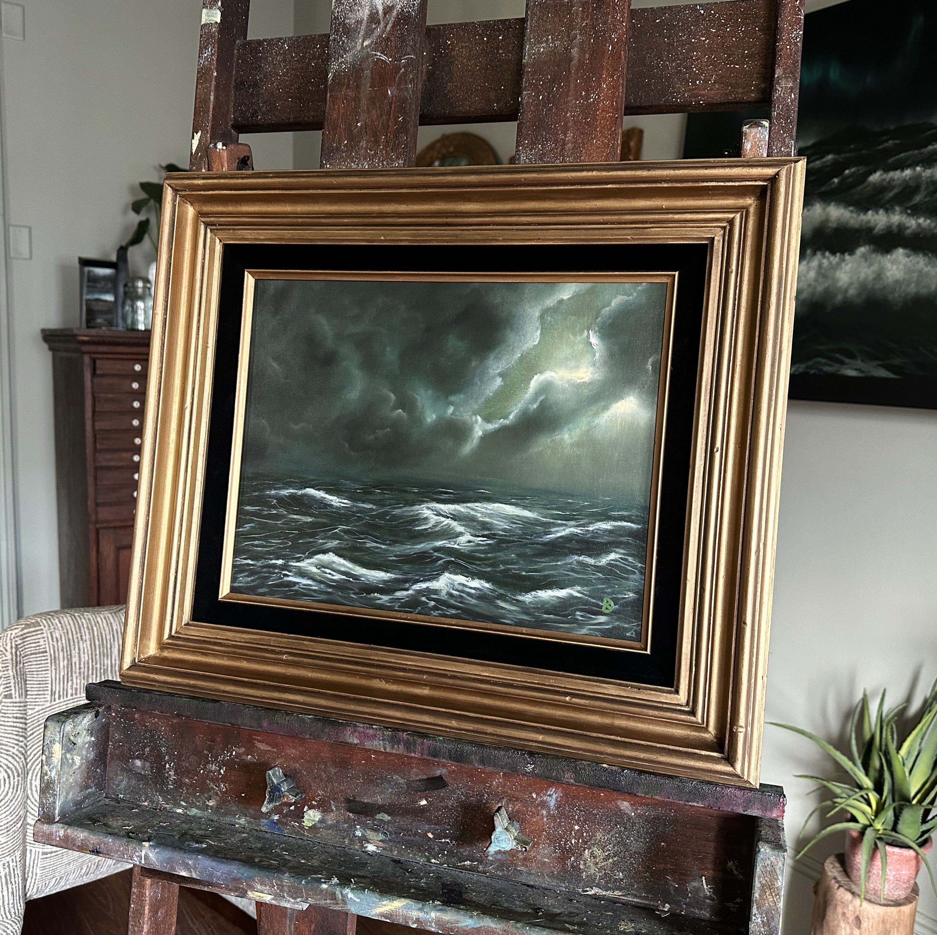 “Sink or Swim III” Oil Painting in Vintage Frame - 20.5