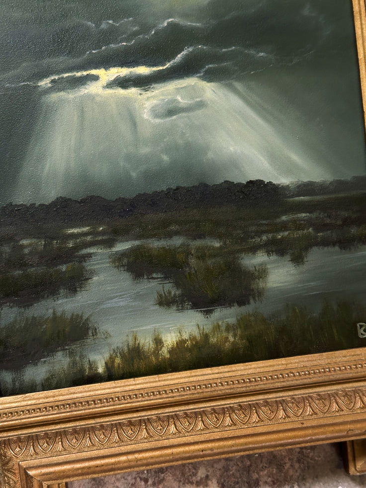 “Mutual Ground” Oil Painting in Antique Frame - 17.25
