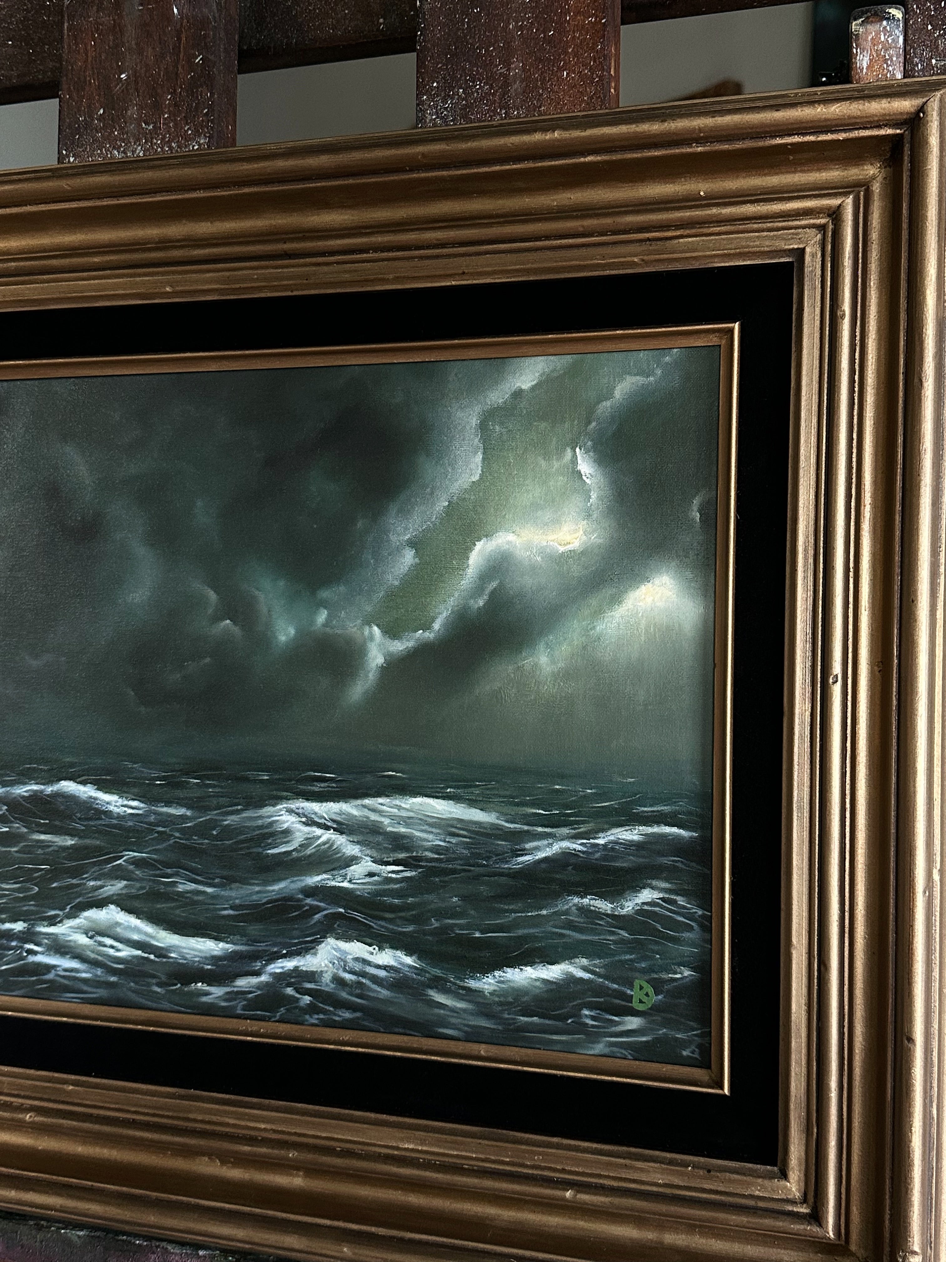 “Sink or Swim III” Oil Painting in Vintage Frame - 20.5
